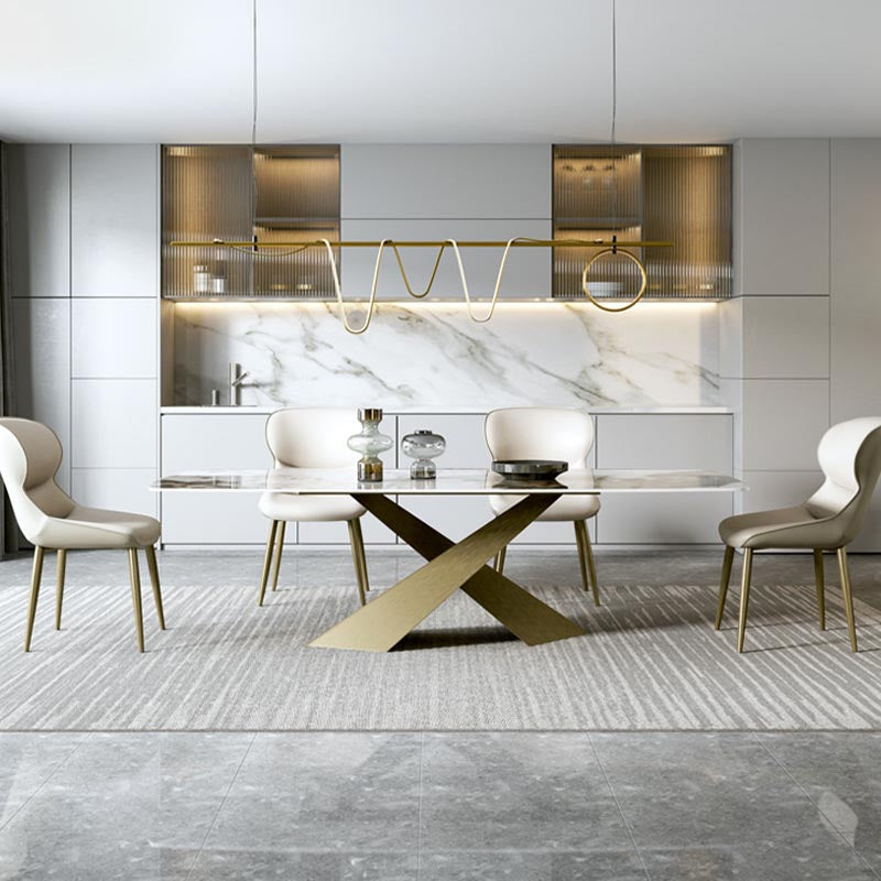 Stone Top Dining Table Traditional Luxury Rectangle Table with Pedestal Base
