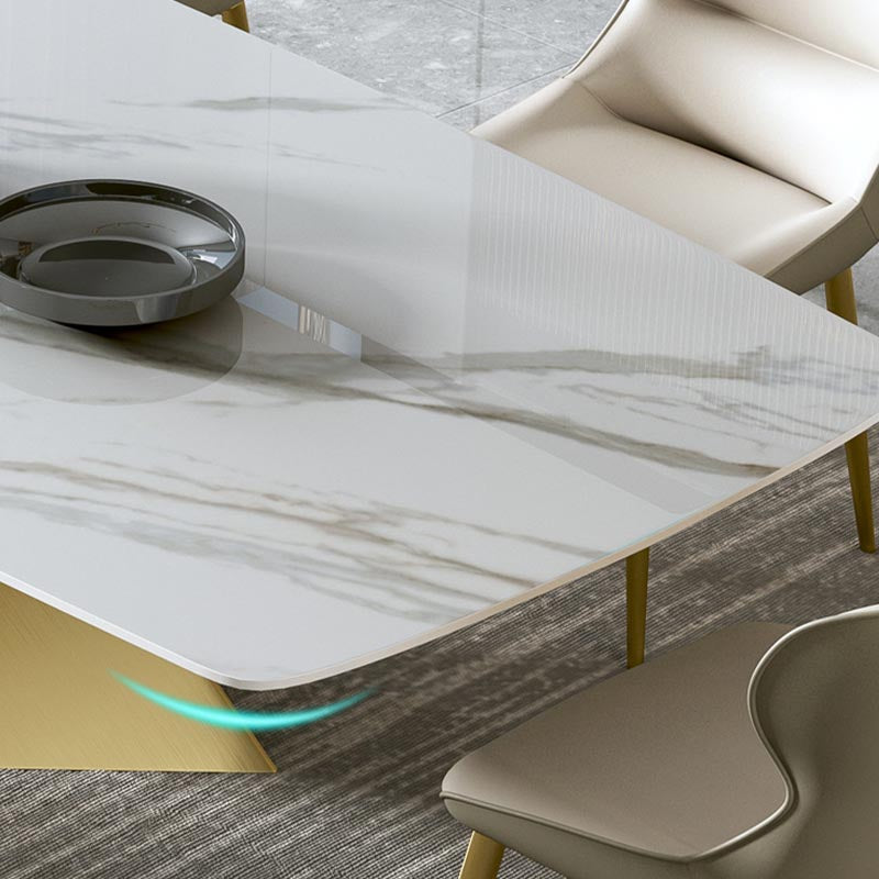 Stone Top Dining Table Traditional Luxury Rectangle Table with Pedestal Base