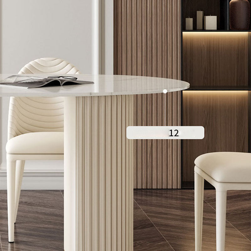 Stone Top Dining Table Modern Oval Table with Sled Base in White