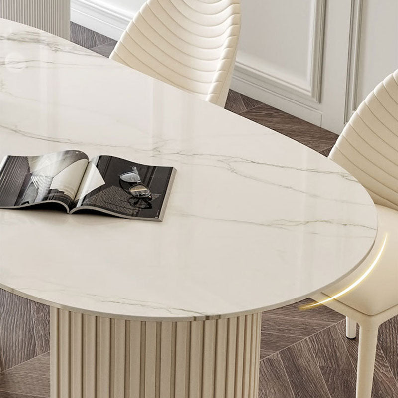 Stone Top Dining Table Modern Oval Table with Sled Base in White