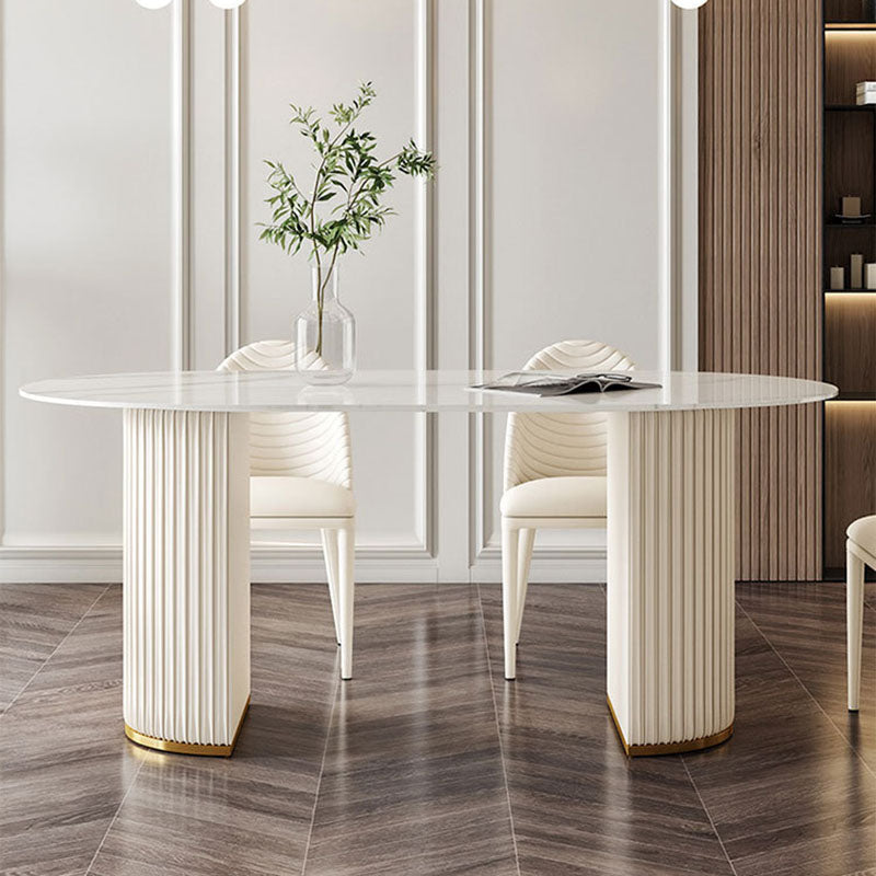 Stone Top Dining Table Modern Oval Table with Sled Base in White