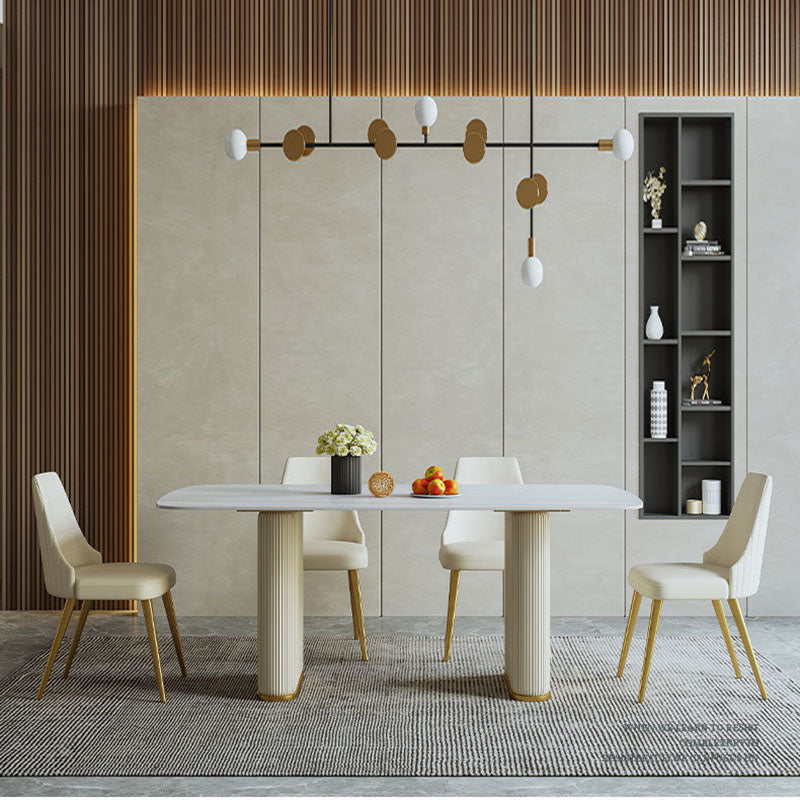 Stone Top Dining Table Contemporary Rectangle Table with Sled Base