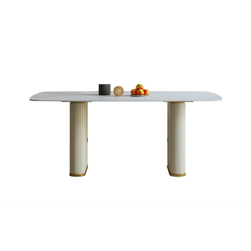 Stone Top Dining Table Contemporary Rectangle Table with Sled Base