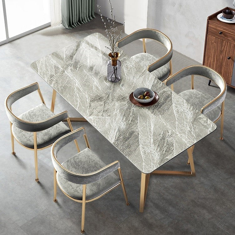 Metal Traditional Luxury Rectangle Dining Table with Sled Sintered Stone Table for Home