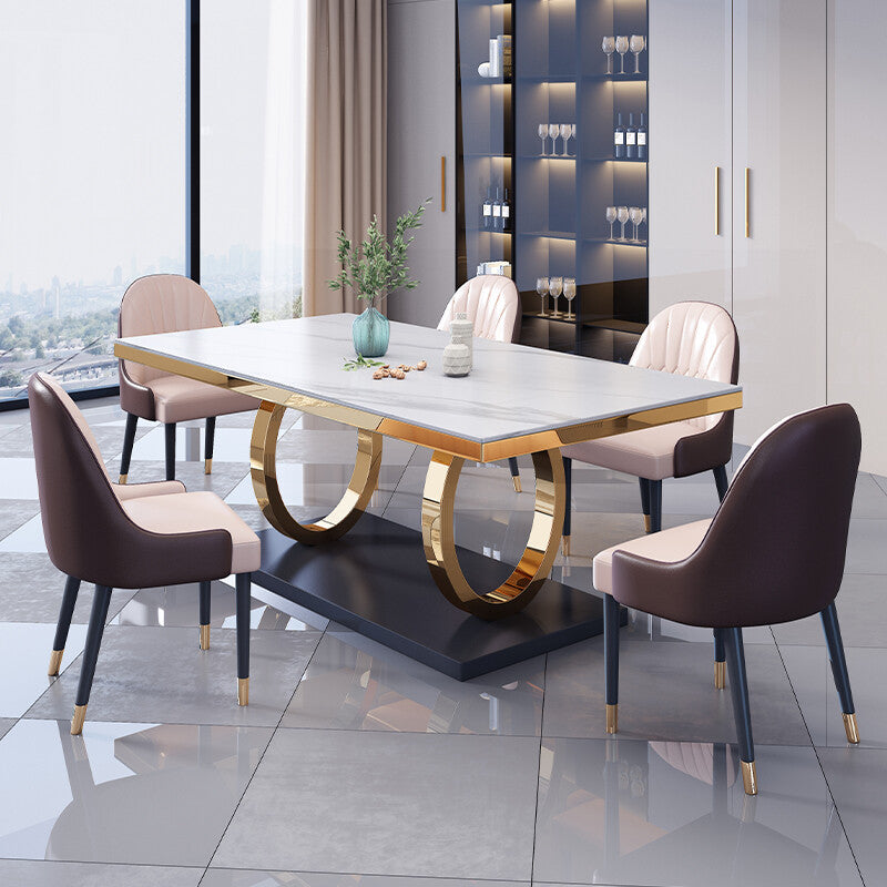 Traditional Luxury Rectangle Dining Table Marble and Metal Gold Base Table
