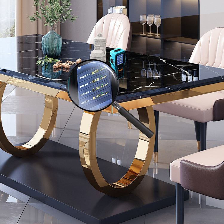 Traditional Luxury Rectangle Dining Table Marble and Metal Gold Base Table