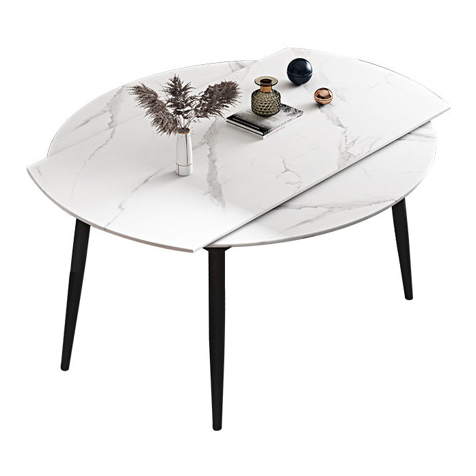 Round Sintered Stone Dining Table Modern Extendable Furniture  with 4 Legs in Matte Finish