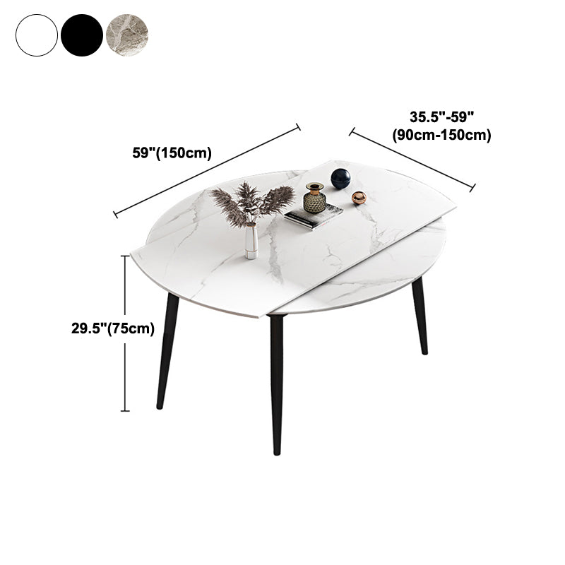 Round Sintered Stone Dining Table Modern Extendable Furniture  with 4 Legs in Matte Finish