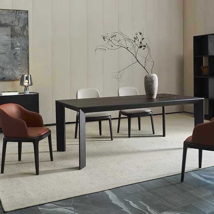 Modern Rectangle Dining Site Table Black Solid Wood 4 Legs Dining Table