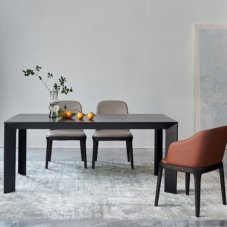 Modern Rectangle Dining Site Table Black Solid Wood 4 Legs Dining Table