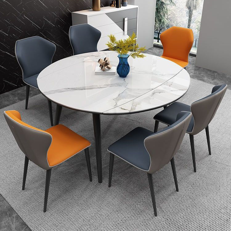 Round Stone Dining Table Modern Extendable Dining Table with 4 Legs in Matte Finish