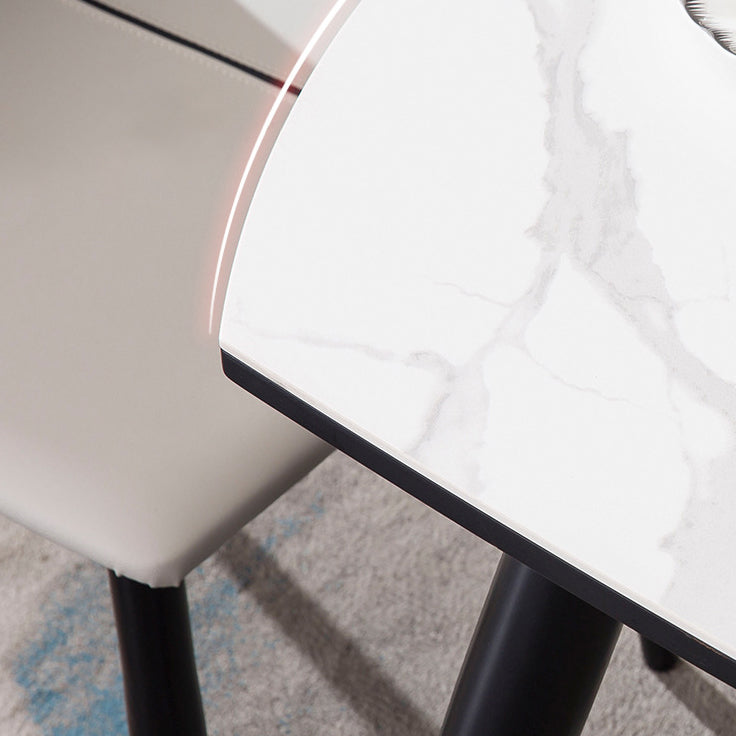 Round Stone Dining Table Modern Extendable Dining Table with 4 Legs in Matte Finish