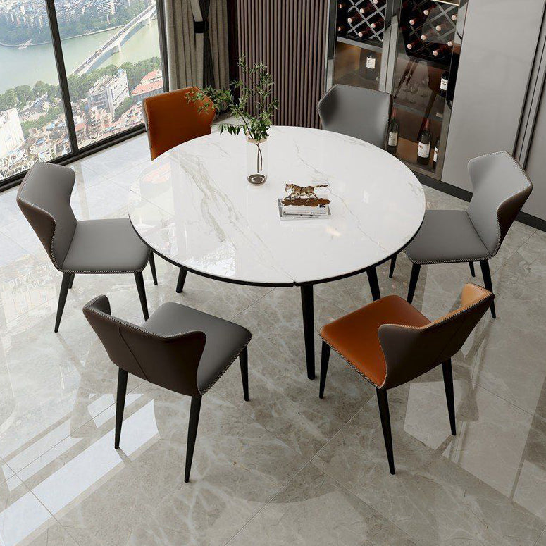 Round Stone Dining Table Modern Extendable Dining Table with 4 Legs in Matte Finish