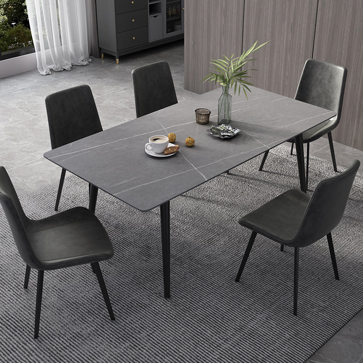 Industrial Rectangle Dining Site Table Black Tripod Base Dining Table with Stone Top