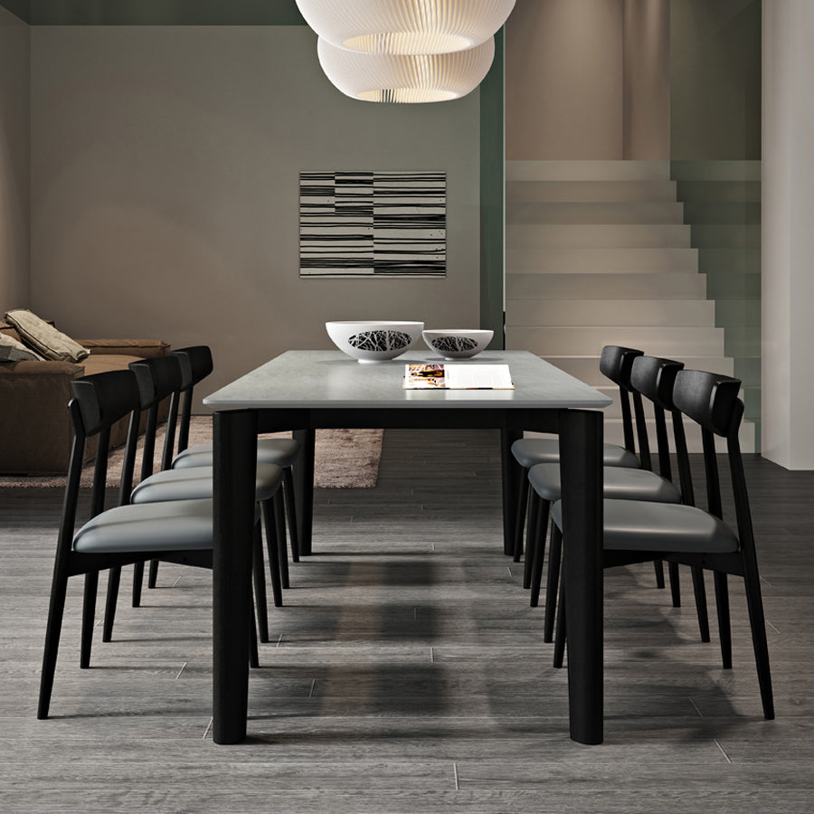 Mid-Century Modern Dining Table Rectangle Stone Dining Table with 4 Legs