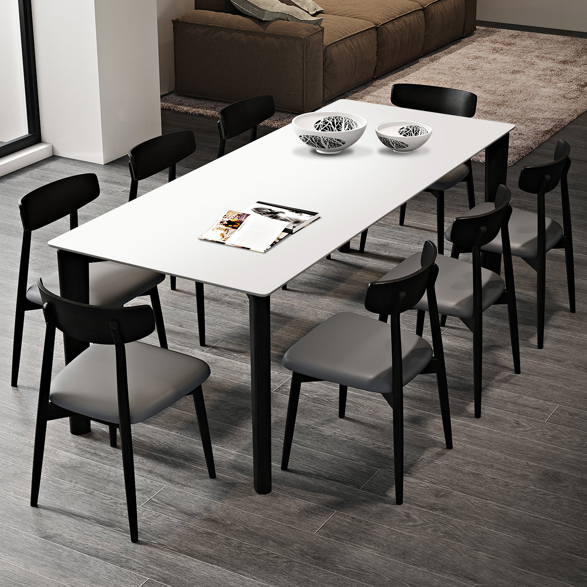 Mid-Century Modern Dining Table Rectangle Stone Dining Table with 4 Legs