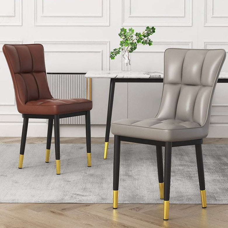 Glam Leather Dining Chair Parsons Chair with Steel Legs in Matte Finish for Home