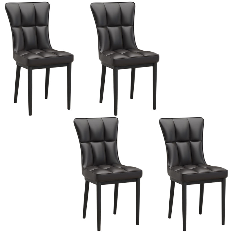 Glam Leather Dining Chair Parsons Chair with Steel Legs in Matte Finish for Home