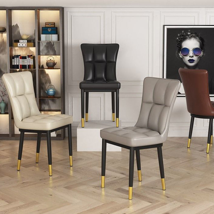 Glam Leather Dining Chair Parsons Chair with Steel Legs in Matte Finish for Home