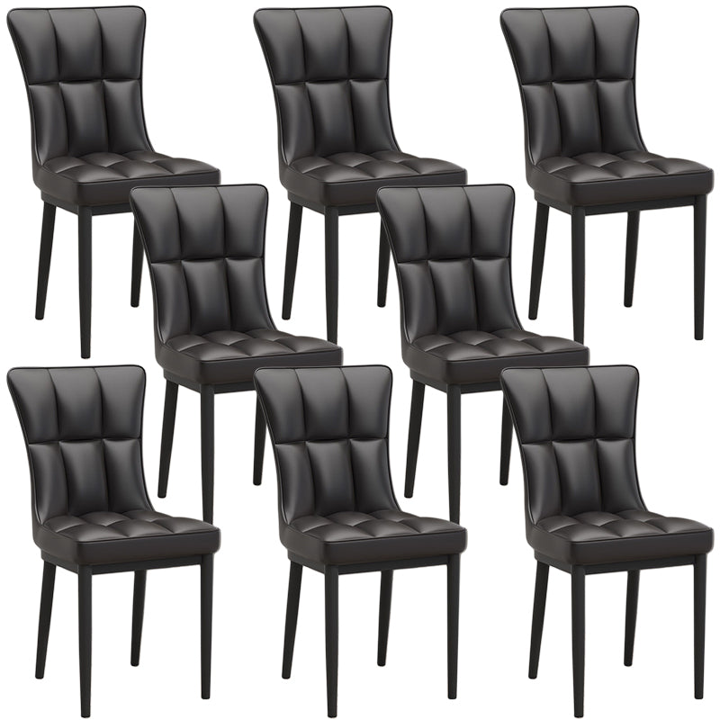 Glam Leather Dining Chair Parsons Chair with Steel Legs in Matte Finish for Home