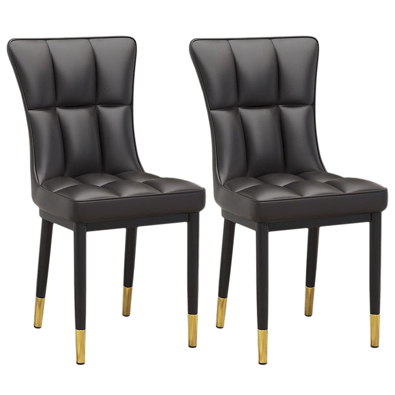 Glam Leather Dining Chair Parsons Chair with Steel Legs in Matte Finish for Home