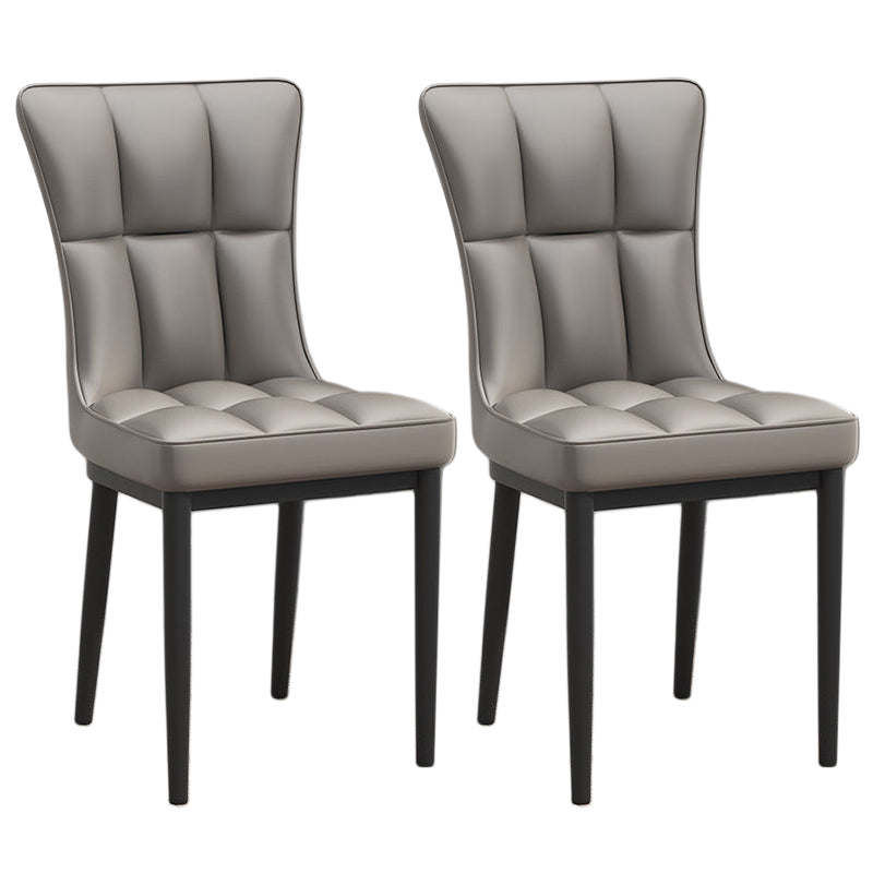 Glam Leather Dining Chair Parsons Chair with Steel Legs in Matte Finish for Home