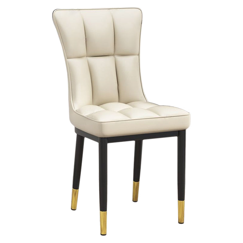 Glam Leather Dining Chair Parsons Chair with Steel Legs in Matte Finish for Home