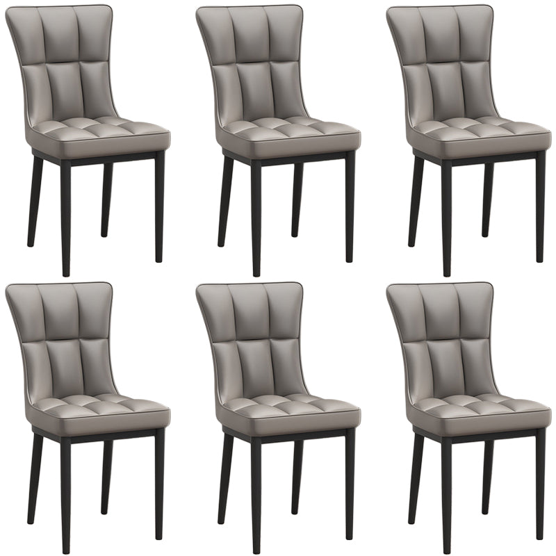 Glam Leather Dining Chair Parsons Chair with Steel Legs in Matte Finish for Home