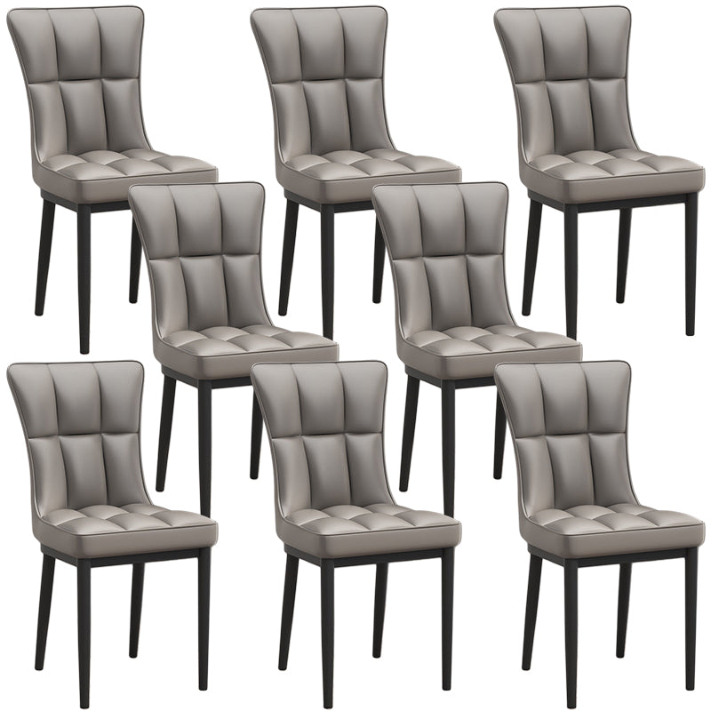 Glam Leather Dining Chair Parsons Chair with Steel Legs in Matte Finish for Home