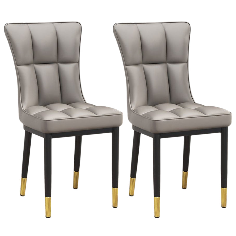 Glam Leather Dining Chair Parsons Chair with Steel Legs in Matte Finish for Home