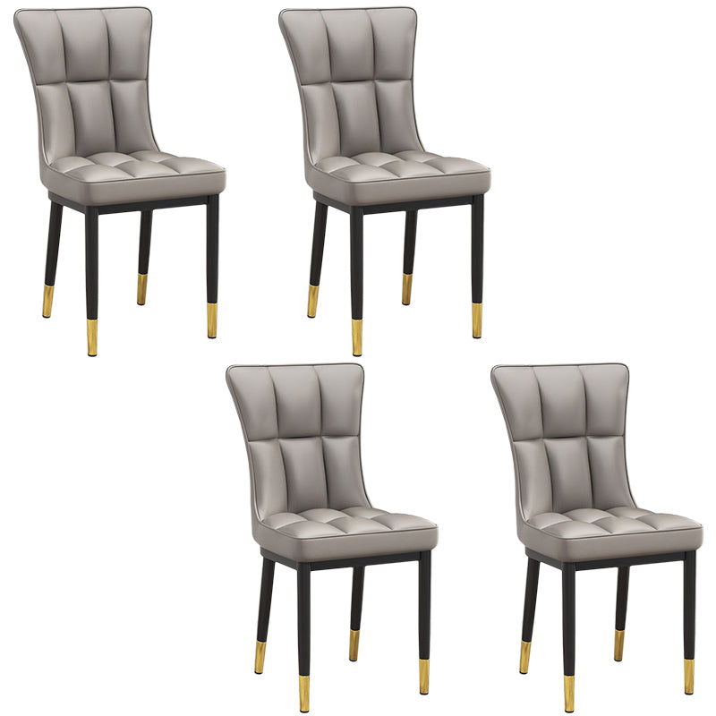 Glam Leather Dining Chair Parsons Chair with Steel Legs in Matte Finish for Home