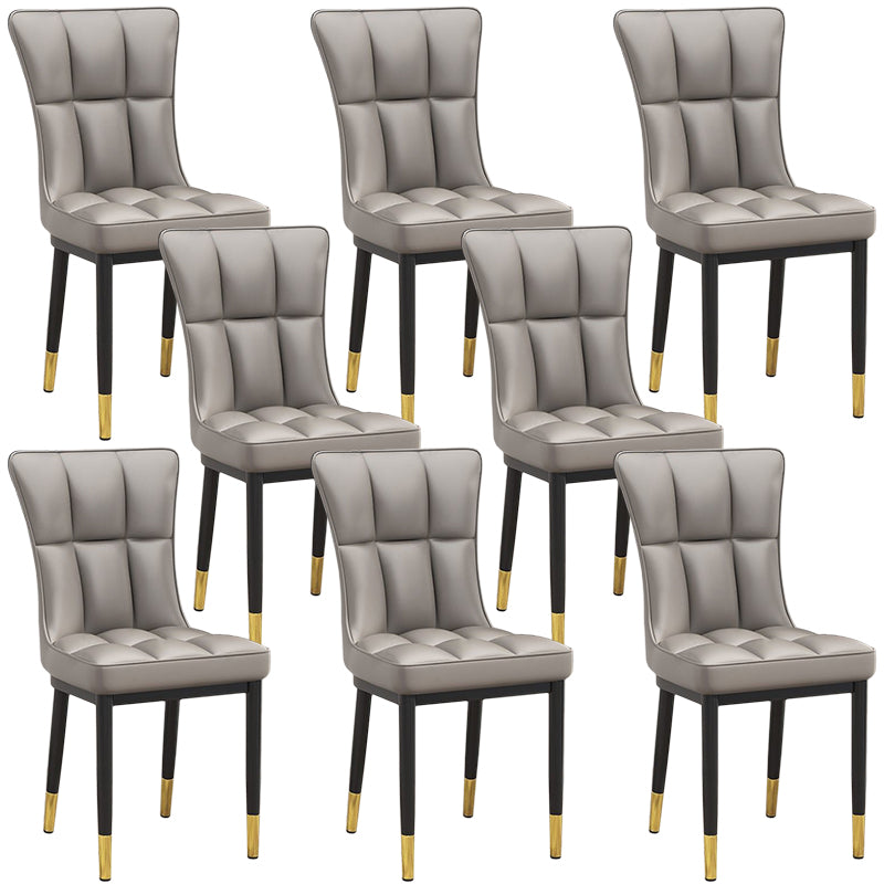 Glam Leather Dining Chair Parsons Chair with Steel Legs in Matte Finish for Home