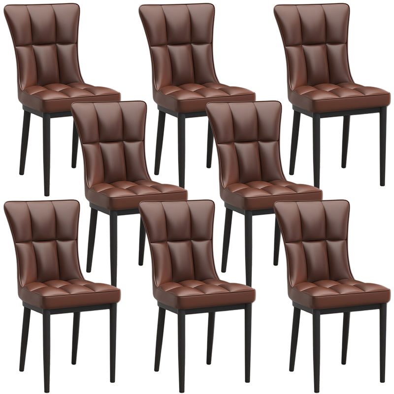 Glam Leather Dining Chair Parsons Chair with Steel Legs in Matte Finish for Home