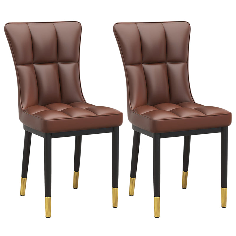 Glam Leather Dining Chair Parsons Chair with Steel Legs in Matte Finish for Home