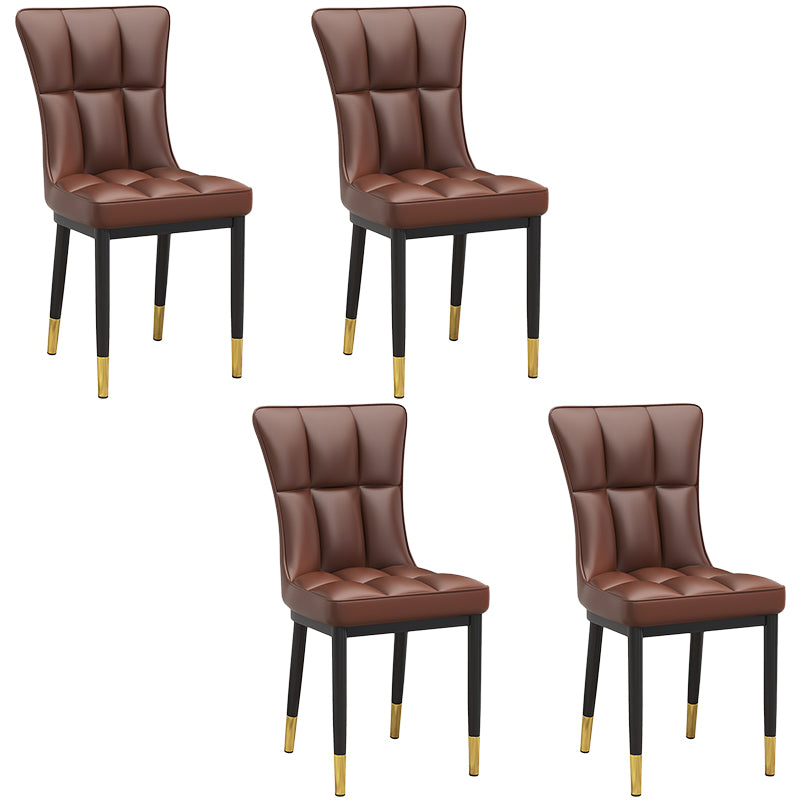 Glam Leather Dining Chair Parsons Chair with Steel Legs in Matte Finish for Home