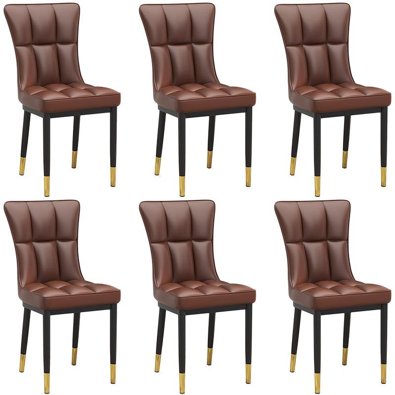 Glam Leather Dining Chair Parsons Chair with Steel Legs in Matte Finish for Home