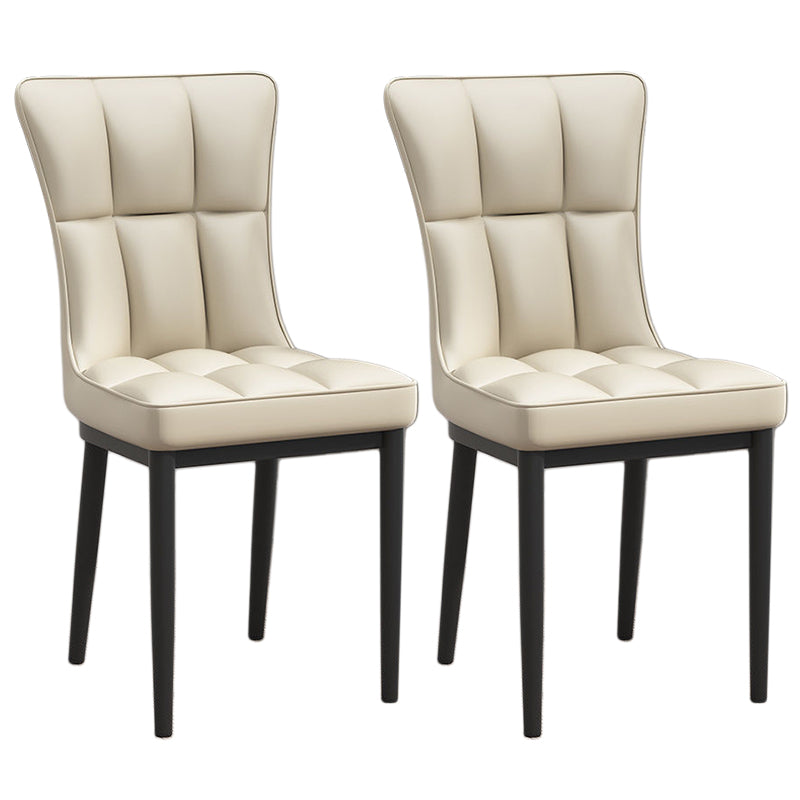 Glam Leather Dining Chair Parsons Chair with Steel Legs in Matte Finish for Home