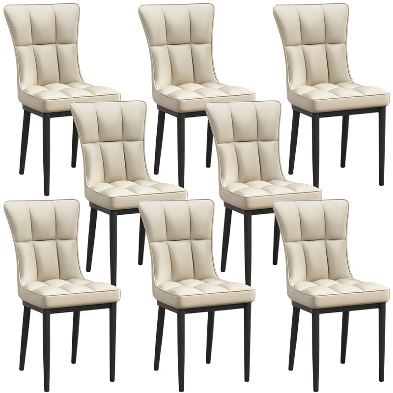 Glam Leather Dining Chair Parsons Chair with Steel Legs in Matte Finish for Home