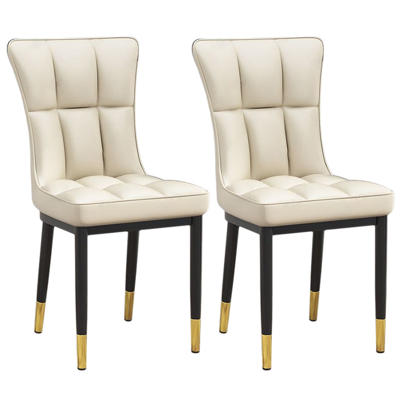 Glam Leather Dining Chair Parsons Chair with Steel Legs in Matte Finish for Home