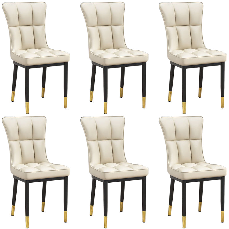 Glam Leather Dining Chair Parsons Chair with Steel Legs in Matte Finish for Home