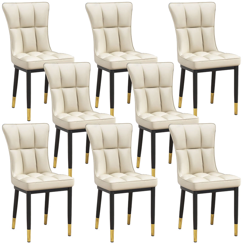 Glam Leather Dining Chair Parsons Chair with Steel Legs in Matte Finish for Home