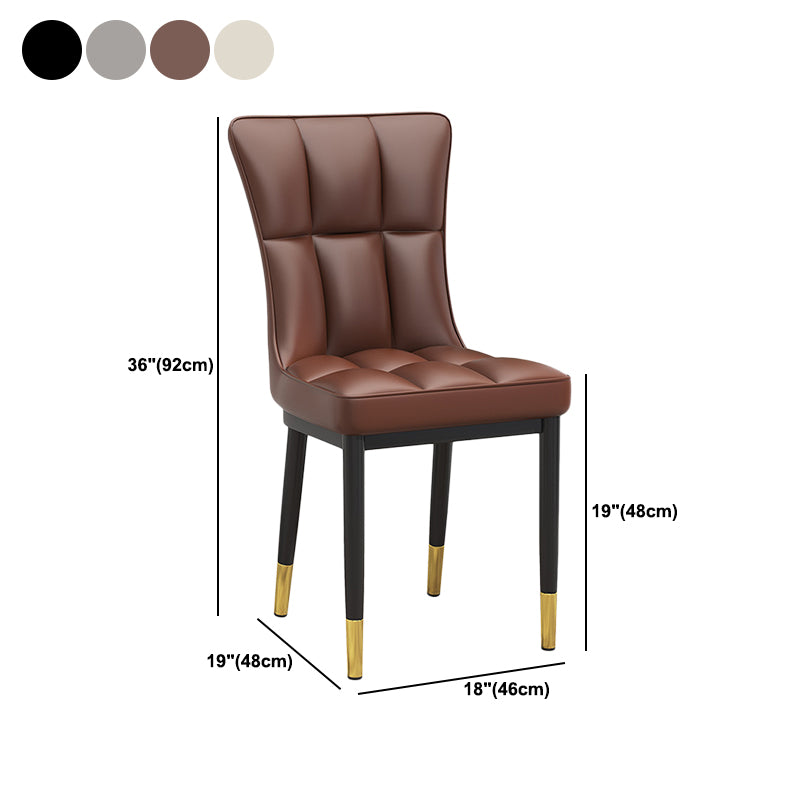 Glam Leather Dining Chair Parsons Chair with Steel Legs in Matte Finish for Home