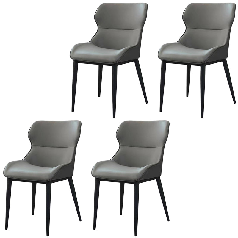 Modern Faux Leather Dining Chairs Black Metal Legs Armless Dining Accent Chair