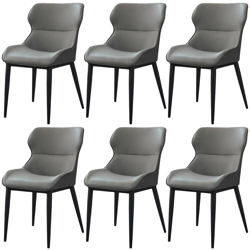 Modern Faux Leather Dining Chairs Black Metal Legs Armless Dining Accent Chair