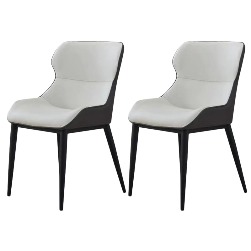 Modern Faux Leather Dining Chairs Black Metal Legs Armless Dining Accent Chair