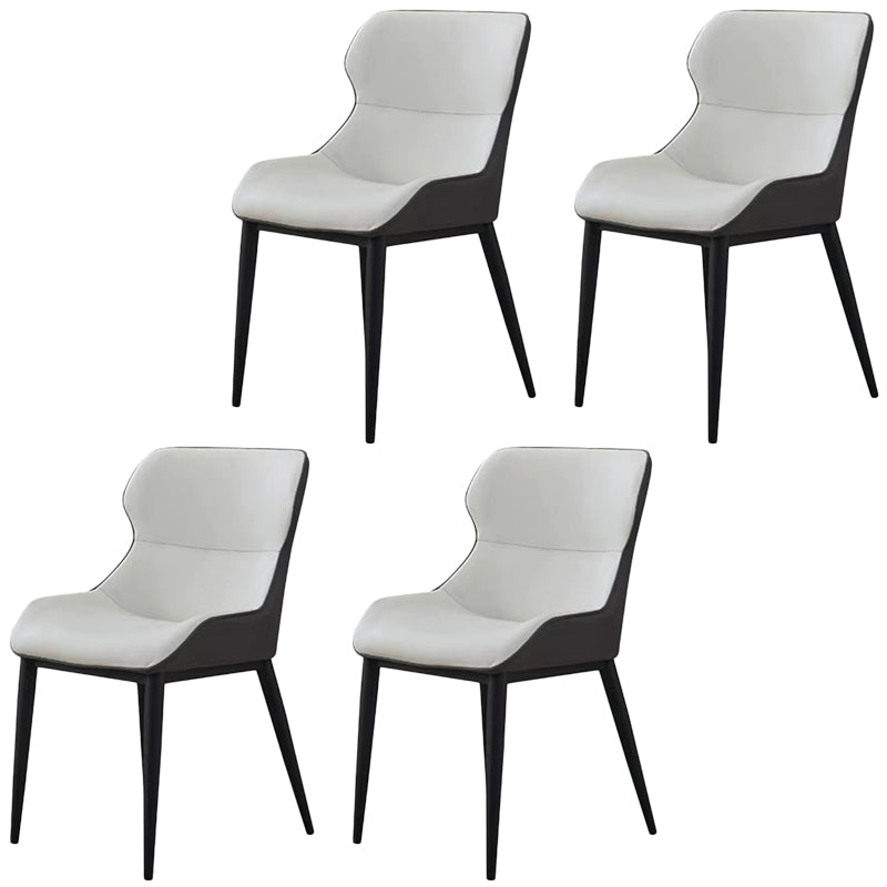 Modern Faux Leather Dining Chairs Black Metal Legs Armless Dining Accent Chair