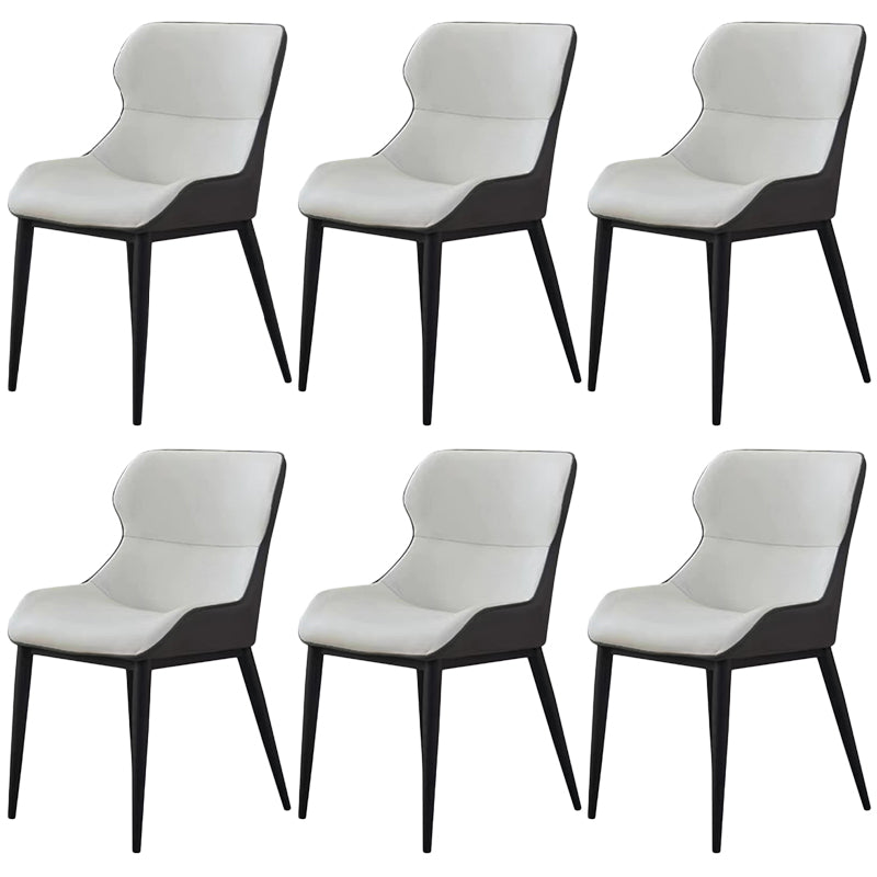 Modern Faux Leather Dining Chairs Black Metal Legs Armless Dining Accent Chair