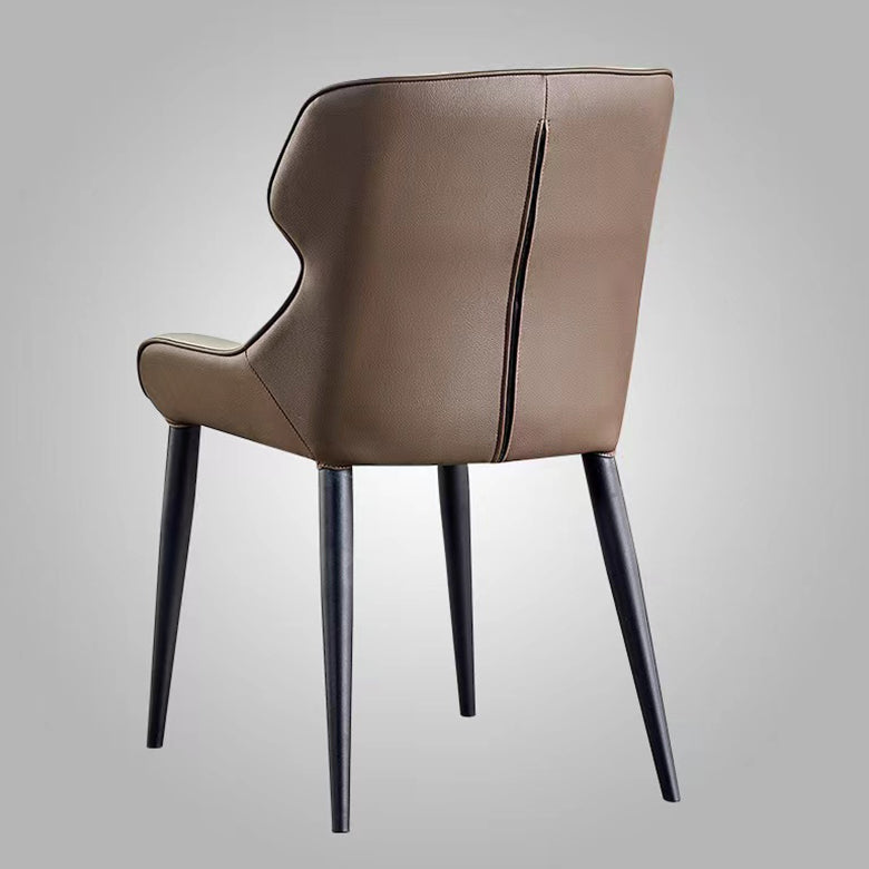 Modern Faux Leather Dining Chairs Black Metal Legs Armless Dining Accent Chair