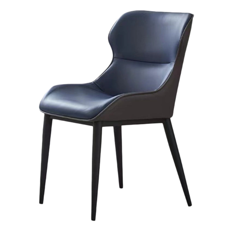 Modern Faux Leather Dining Chairs Black Metal Legs Armless Dining Accent Chair