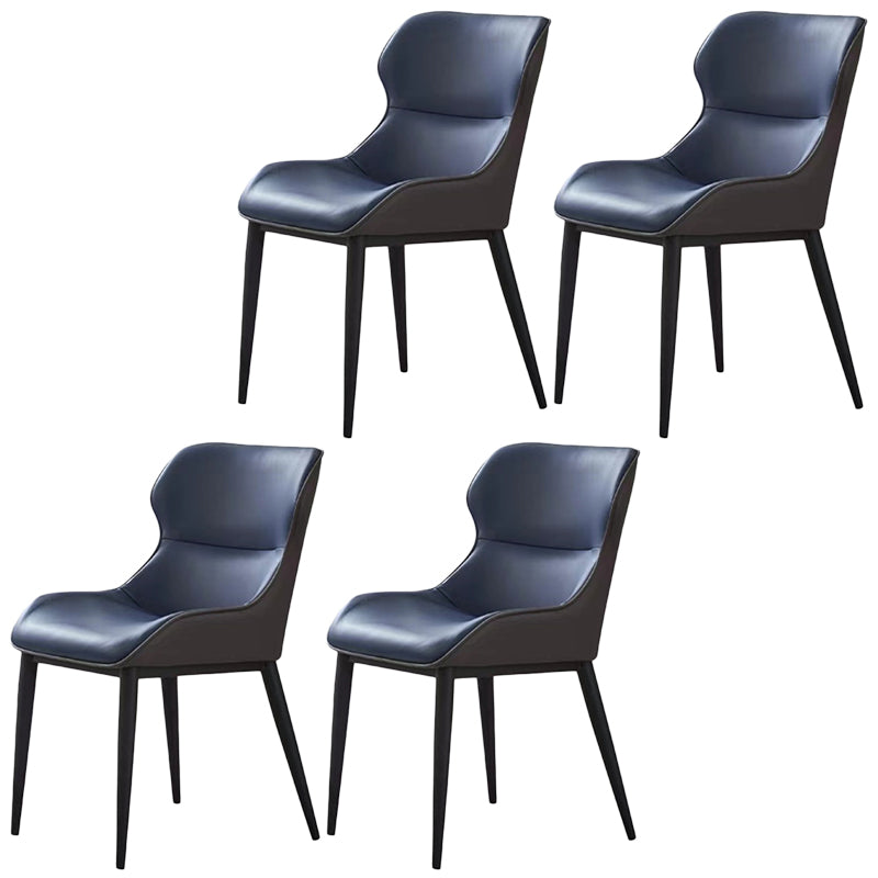 Modern Faux Leather Dining Chairs Black Metal Legs Armless Dining Accent Chair